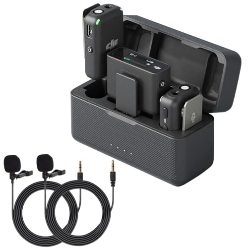 DJI Mic 2 TX + 1 RX + Charging Case Wireless Lavalier Microphone, 820 ft. Range, 15-Hour Battery, Noise Cancellation for PC, iPhone, Andriod, Record Interview, Vlogs + Turnstile Lavalier Microphones