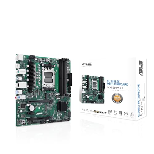 ASUS Pro B650M-CT-CSM AMD B650 AM5 Ryzen Desktop 9000 8000 7000 Micro-ATX mATX business motherboard DDR5, PCIe 5.0, USB 3.2, M.2, with enhanced security, reliability, manageability serviceability