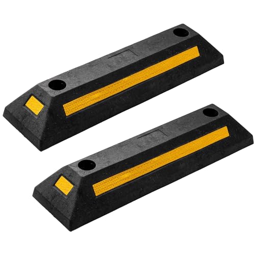 ZONETECH Heavy Duty Rubber Parking Guide - 2 Pcs Premium Quality Durable Car Garage Wheel Stopper Professional Grade Parking with Reflective Yellow Tape Curb