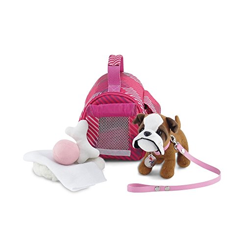 Emily Rose 18-inch Doll Animal Puppy Bulldog with Carrier, Animal Bed, Blanket, Bone and Ball Accessories Pretend Toy Animal for Kids Toddlers Compatible with American Girl Dolls