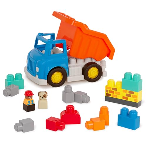 Battat- Locbloc Toy Dump Truck 17Pc Construction Set Working Bucket- Building Blocks Characters 12 Months +