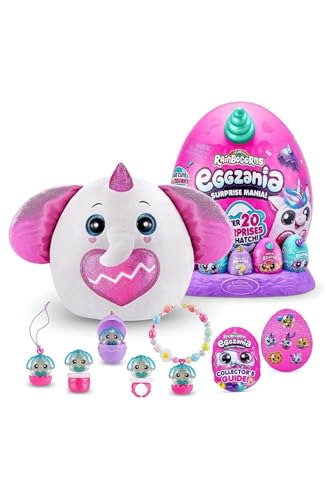 Rainbocorns Eggzania Surprise Mania Series 1 Elephant by ZURU, Collectible Plush Stuffed Animal, Surprise Eggs, 5 Mini Eggs, Stickers, DIY Jewelry, Slime, Ages 3+ for Girls, Children