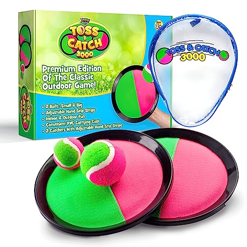 YoYa Toys Toss and Catch Ball Game Upgraded Set - Outdoor Kids Sports Activities - Outside Fun Summer Toy for Beach, Backyard, Park, Yard Lawn, Camping for Ages 4-12, 2 Catch Paddles, 2 Sticky Balls