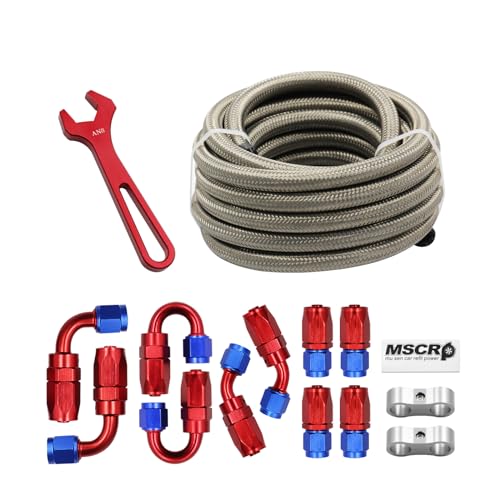 8AN 20FT Fuel Line Hose Kit with Fitting, Stainless Steel Braided 1/2" CPE Fuel Oil Hose- 11.12mm ID AN8, Stainless Steel