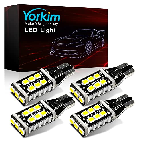 Yorkim 912 921 LED Bulb, Backup Light Bulbs High Power 2835 15-SMD Chipsets Extremely Bright Error Free T15 906 W16W for Back Up, Reverse, Tail, Brake Lights, 6000K White, Pack of 4