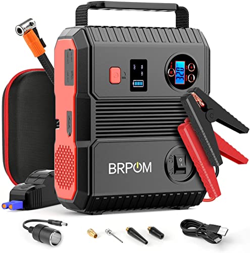 BRPOM Car Jump Starter with Air Compressor, 150PSI 6000A Peak 24000mah Up to All Gas or 8.0L Diesel Engine, 50 Times Portable Jump Starter 12V Auto Battery Jump Pack QC 3.0 with 160W DC Out