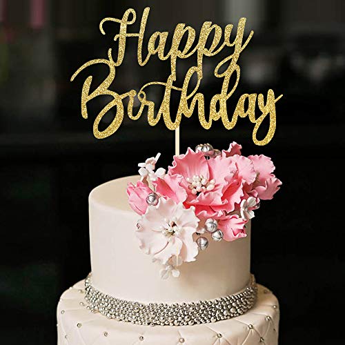 YUINYO Handmade Glitter happy birthday Cake Topper, Happy Birthday Cake Bunting Decor,Birthday Party Decoration Supplies Gold