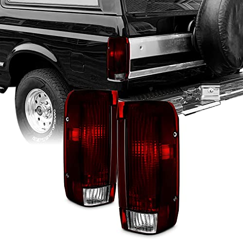 AKKON - For 87-97 Ford Bronco F150 F250 F350 Pickup Truck Dark Red Tail Lights Brake Lamps Replacement Pair Assembly