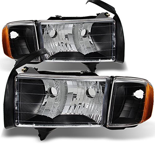 AKKON - For 99-01 Dodge Ram 1500 Pickup Truck Sport Package Black Headlights Head Lamps Replacement Pair Set