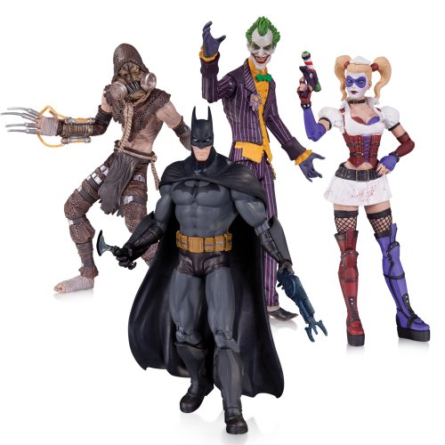 DC Collectibles Batman: Arkham Asylum: The Joker, Harley Quinn, Scarecrow and Batman Action Figure 4-Pack