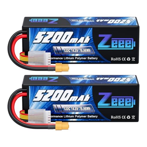 Zeee 4S Lipo Battery 5200mAh 14.8V 120C Hard Case RC Battery with XT60 Plug for RC Car Truck Vehicles RC Buggy Truggy 1/10 Scale Racing Crawler Monster RC Hobby Models2 Pack