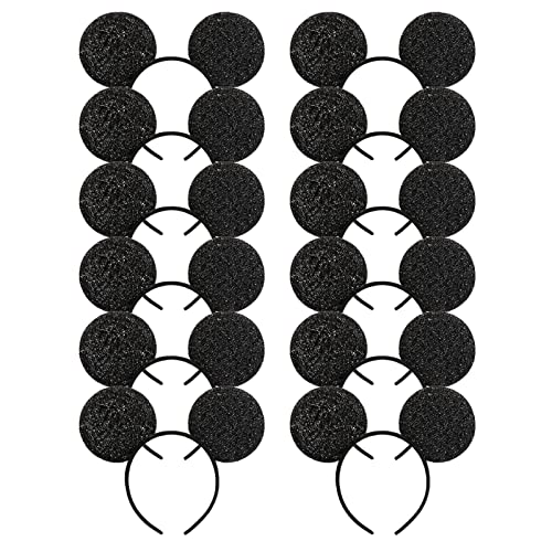 CHuangQi 12pcs Mouse Ears Headband Black Sequin Ears for Boys Girls Birthday Party or Celebrations