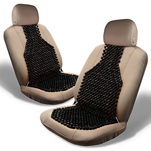 Zone Tech Wood Beaded Seat Cushion, Premium Quality, Black, Car Massaging, Double Strung, Stress Free 2 Pack