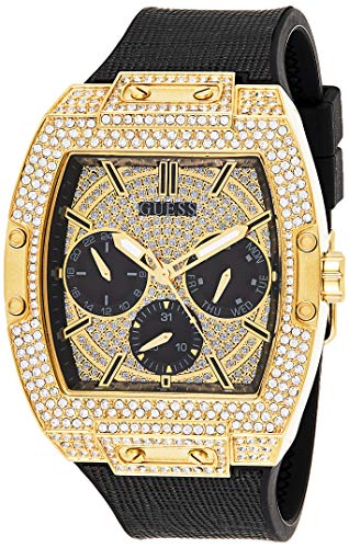 GUESS Men's Stainless Steel Analog Watch with Silicone Strap, Black, 24 Model: GW0048G2