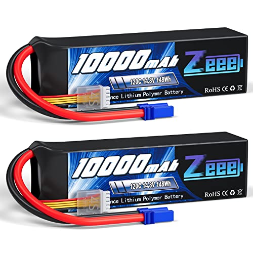 Zeee 4S Lipo Battery 10000mAh 14.8V 120C with EC5 Connector Soft Case RC Battery Compatible with Xmaxx RC Car Truck Tank Racing Hobby Models 2 Pack