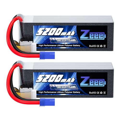 Zeee 6S 5200mAh Lipo Battery 22.2V 100C with EC5 Connector Soft Pack RC Battery for RC Car Truck Airplane Helicopter Quadcopter Boat 2 Pack