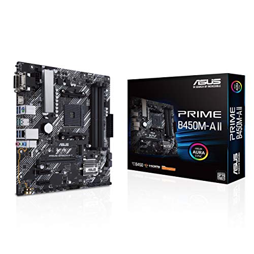 ASUS Prime B450M-A II AMD AM4 Ryzen 5000, 3rd/2nd/1st Gen Ryzen Micro ATX Motherboard 128GB DDR4, 4400 O.C., NVMe, HDMI 2.0b/DVI/D-Sub, USB 3.2 2, BIOS Flashback, and Aura Sync