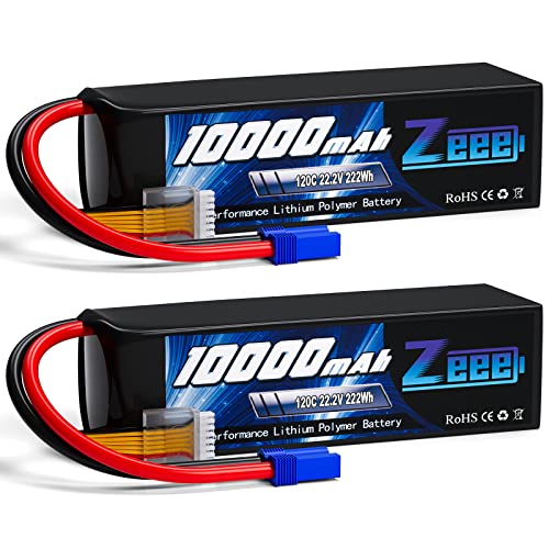 Zeee 6S Lipo Battery 10000mAh 22.2V 120C Soft Pack RC Battery EC5 Connector with Metal Plates for RC Car Truck Desert Racer RC Tank RC Hobbies2 Pack