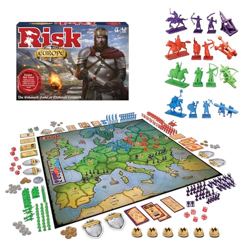 Risk Europe by Winning Moves Games USA, a Medieval Conquest of Europe Complete with Siege Weapons, Archers and Much More, for 2 to 4 Players, Ages 14+ 1232