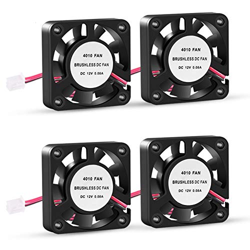 UMLIFE 4PCS 3D Printer Cooling Fan 40mmx40mmx10mm Oil Bearing Blower Fan DC 12V Brushless Cooling Fan with 2 Pin Terminal for Hotend Extruder Heatsinks Makerbot MK7 MK8 CPU Chip 12V 0.08A