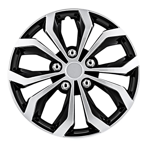 Pilot Automotive WH553-16S-BS 16 Inch Spyder Black Silver Universal Hubcap Wheel Covers For Cars - Set Of 4 - Fits Most Cars