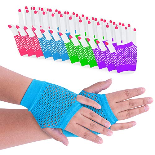 Super Z Outlet Fingerless Fishnet Neon Gloves for Parties, Costumes 12pk