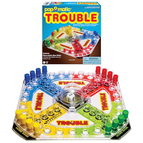 Classic Trouble with Retro Artwork and Pop-o-Matic Popper by Winning Moves Games USA, Designed for Kids, Ages 5+ Perfect For An Indoor Interactive Activity 1176, Extra Wide