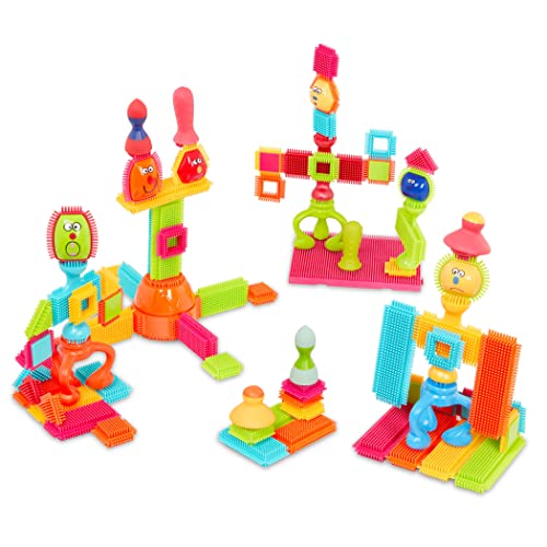 Battat- Bristle Blocks- STEM Interlocking Building Blocks- 76 pc Playset- Reusable Storage Bucket- Developmental Toys for Toddlers Kids- Twist And Turn Bristles- 2 Years +