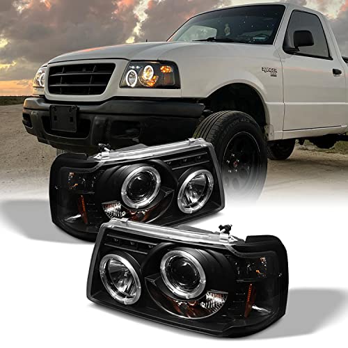 AKKON - For 2001-2012 Ford Ranger Pickup 2 in 1 Black Bezel Dual Halo Ring Projector Headlights w/Corner Signal Lamps