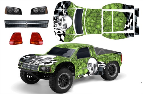 AMR Racing RC Graphics kit Sticker Decal Compatible with Losi Ten-SCTE 1/10 LOSB8028 - Checkered Skull White/Green