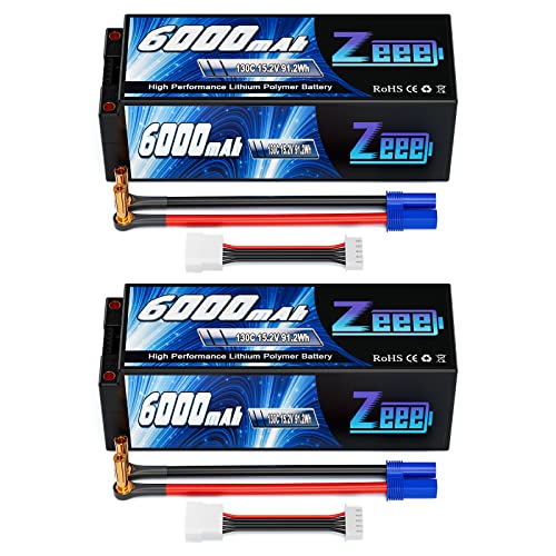 Zeee 4S Lipo Battery 6000mAh 15.2V HV Lipo 130C with 5mm Bullet to EC5 Connector Hard Case Battery for RC Vehicles RC Car Trucks Boats RC Models2 Pack