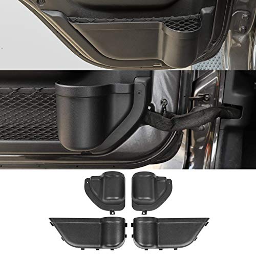 YOCTM Front Rear Door Organizer Tray For 2018 2019 2020 2021 2022 2023 2024 Jeep Wrangler JL 4XE JLU Rubicon Sport Sahara Gladiator JT Interior Storage Accessories Black Front Door + Rear Door