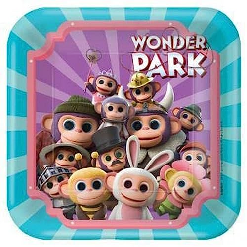 Amscan 'Wonder Park' Teal and Purple Square Party Paper Plates, 7' x 7', 8 Ct.