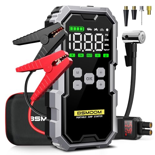 Jump Starter with Air Compressor, 6000A 150PSI Jump Starter Battery Pack All Gas/10L Diesel, Digital Tire Inflator, with Type-C Quick Charge, Smart Jumper, and LED Lights