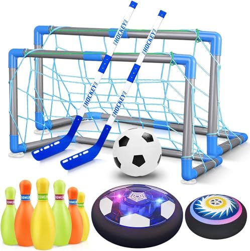 Generic 3-in-1 Hover Soccer Ball with Hockey Bowling Set, Indoor and Outdoor Playing, Rechargable LED Glowing Lights, Christmas and Birthday Gifts for Boys Girls. Great for Recreation., Medium