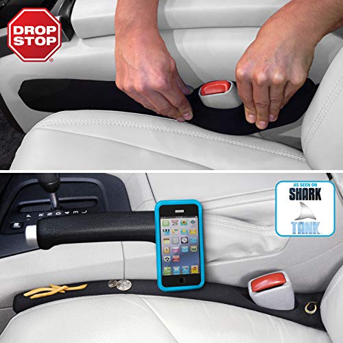 Drop Stop - The Original Patented Car Seat Gap Filler As Seen On Shark Tank - Between Seats Console Organizer, Set of 2 and Slide Free Pad and Light