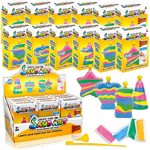 12 Pack: Sand Art Kits for Kids - Create Your Own Colored Sand Art, Includes 12 Bottles, Funnels, Sticks, 48 Bags of Sand for Arts and Crafts, Schools, Birthday Party Favors Bulk 1 Dozen