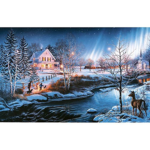 Bits and Pieces - 300 Large Piece Glow in The Dark Puzzle for Adults - All is Bright by Artist James Meger - Winter Holiday Landscape - 300 pc Jigsaw