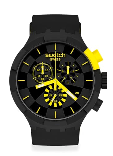 Swatch Quartz Silicone Strap, Black, 20 Casual Watch Model: SB02B403, Yellow