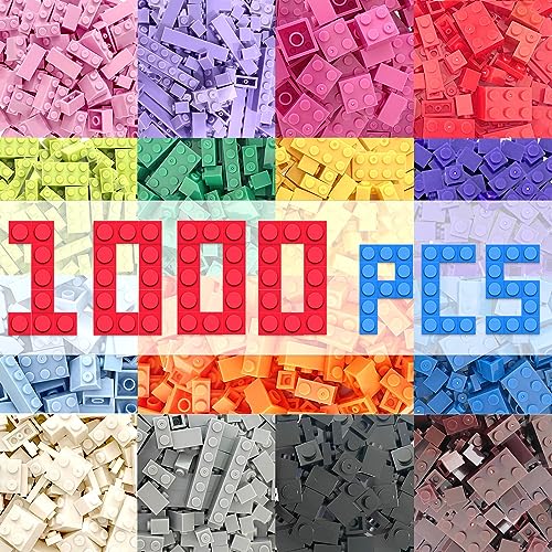 1000 Pieces Classic Building Bricks in 15 Popular Colors and 12 Mixed Shapes, Creative Small Building Blocks Set Learning Educational Toy Gift for Kids, Compatible with All Major Brands