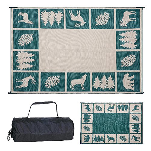 Stylish Camping 229124 9'x12' Reversible Mat, Plastic Straw Rug, Large Floor Mat for Outdoors, RV, Patio, Backyard, Picnic, Beach, Camping - Hunter Mat Green/Beige