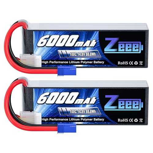 Zeee 4S Lipo Battery 6000mAh 14.8V 100C with EC5 Plug Soft Case for RC Plane Quadcopter Airplane Helicopter RC Car Truck RC Boat 2 Pack