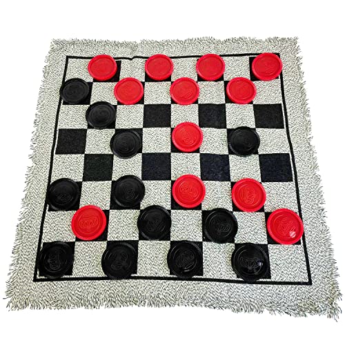 Yuanhe Gaint Checkers Game Set - Large 3 in 1 Checkers Including Tic Tac Toe with Reversible Rug, Calssic Indoor Outdoor Yard Games for Family