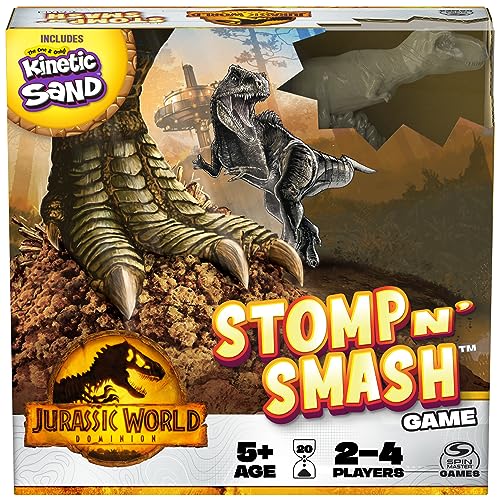 Jurassic World Dominion, Stomp N Smash Board Game Sensory Dinosaur Toy with Kinetic Sand Jurassic Park Movie Family Game, for Kids Ages 5 up