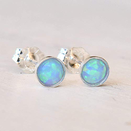 Sterling Silver Opal Stud Earrings for Women (4mm Posts)