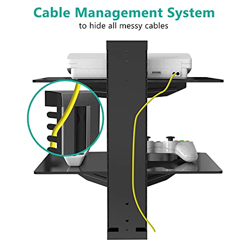 WALI CS202B Wall Mounted Shelf with Tempered Glass (for DVDs, Cable Boxes, Consoles, Accessories) - 2 Shelves, Black