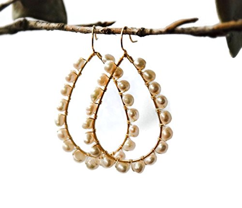 Big Gold-Filled [Cream-Colored] Freshwater Cultured Pearl Hoop Earrings