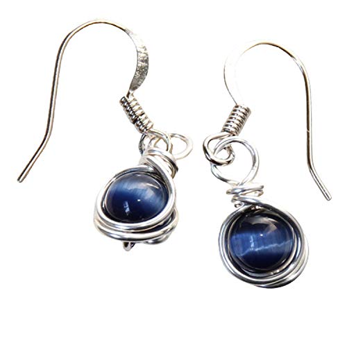 Handmade Wire Wrapped Navy Blue Casual Wear Drop Earrings [Jewelry]