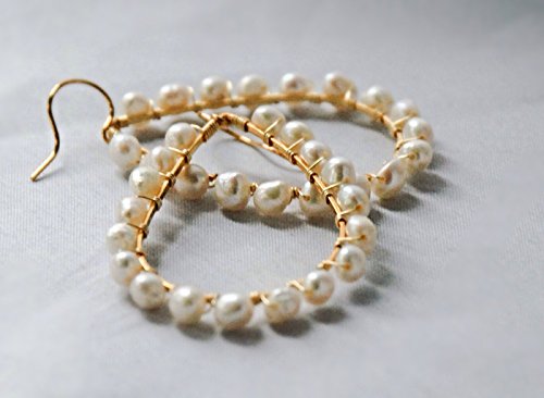 Big Gold-Filled [Cream-Colored] Freshwater Cultured Pearl Hoop Earrings