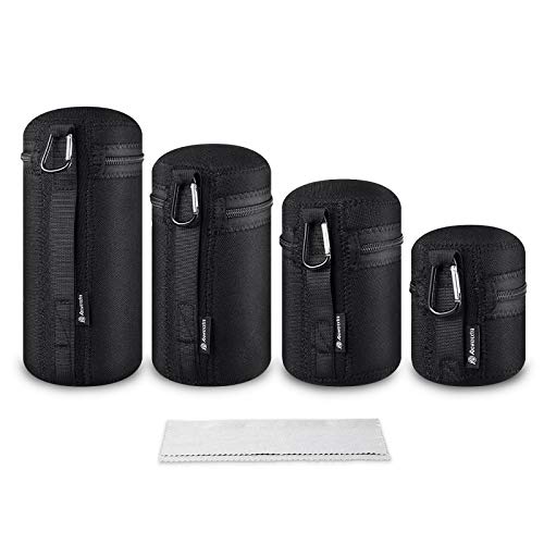 Powerextra [4x] Zipper Lens Case Lens Pouch Bag with Thick Protective Neoprene for DSLR Camera Lens - Fit CA Nikon Sony Olympus Panasonic (Incl. Small, Medium, Large & XL Size)